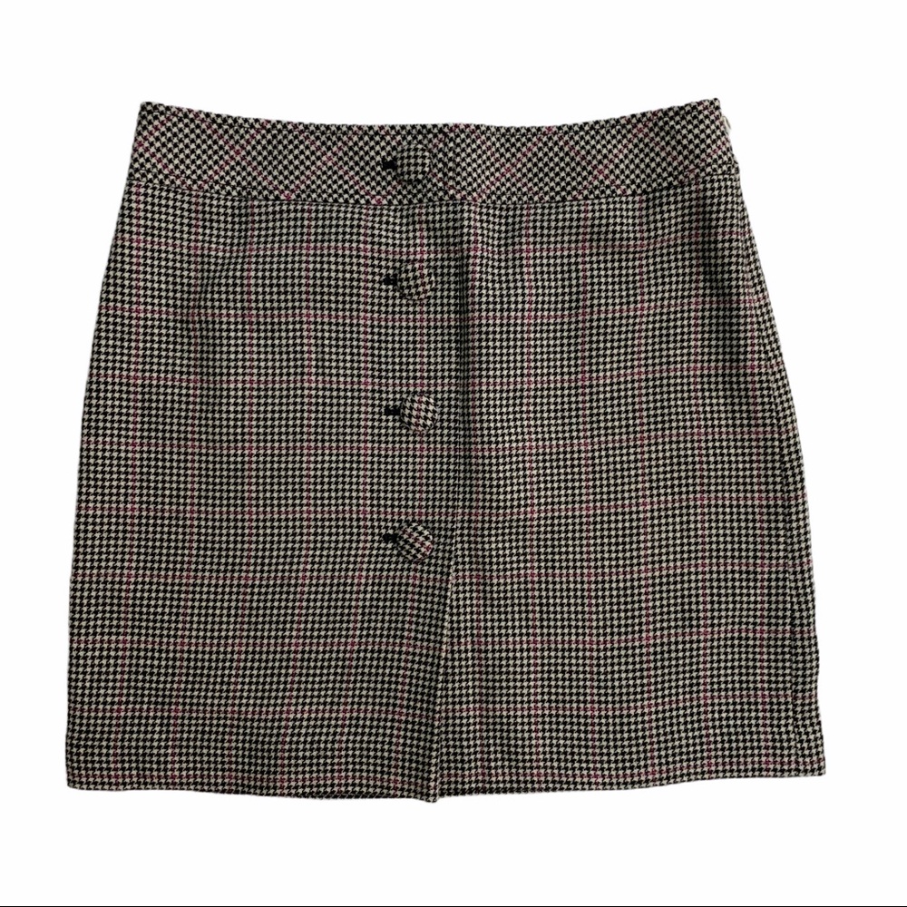 Loft houndstooth black white pink mini skirt
